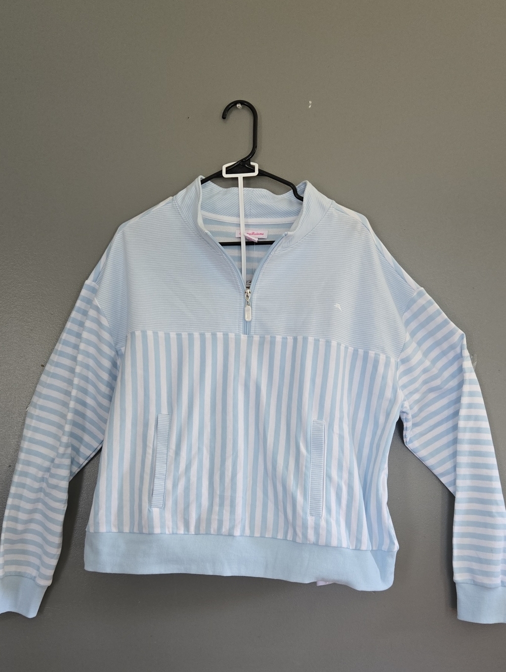 Tommy Bahama Light Blue & White Striped Kids Quarter-Zip Hoodie